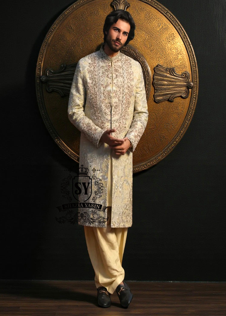 Light Beige Sherwani Style Pakistani Groom Dress San Antonio Texas USA Designer Sherwani Suit Pakistan