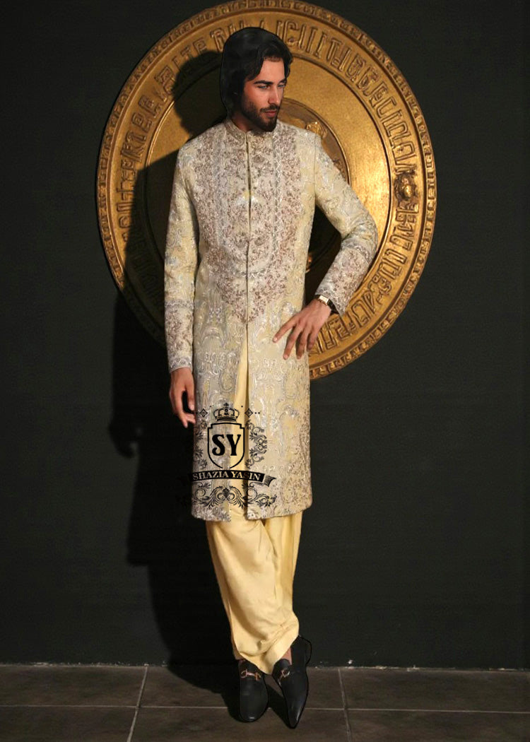 Light Beige Sherwani Style Pakistani Groom Dress San Antonio Texas USA Designer Sherwani Suit Pakistan