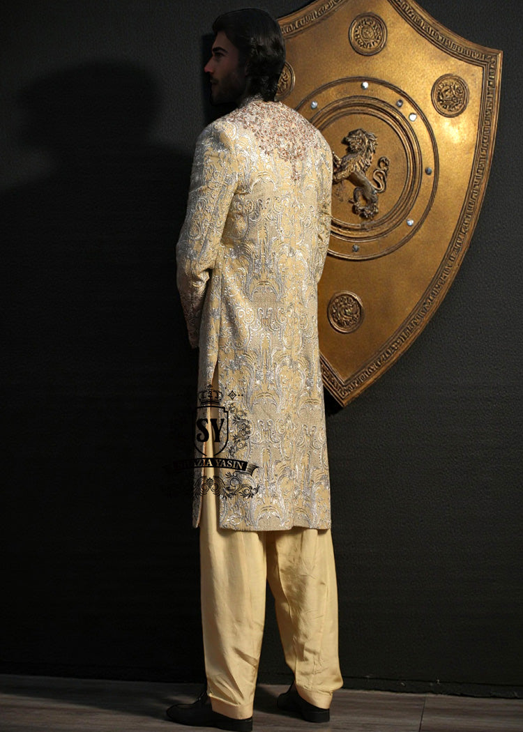 Light Beige Sherwani Style Pakistani Groom Dress San Antonio Texas USA Designer Sherwani Suit Pakistan