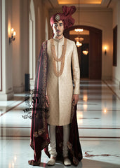Antique white Sherwani for Groom Baltimore Maryland USA Men's Bespoke Wedding Sherwani in Pakistan