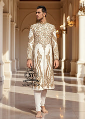 Groom's Off-White sherwani suits France Paris Hand Embellished Sherwani Embroidered Sherwani