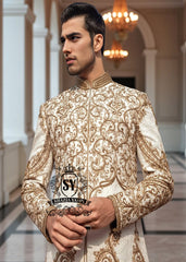Groom's Off-White sherwani suits France Paris Hand Embellished Sherwani Embroidered Sherwani