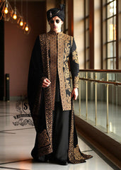 Black MAGIC Wedding Sherwani Suits Groom Hand-embroidered Sherwani Los Angeles LA California CA USA Bespoke Sherwani Pakistan