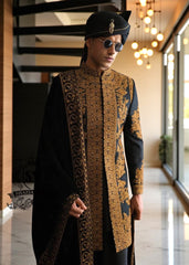 Black MAGIC Wedding Sherwani Suits Groom Hand-embroidered Sherwani Los Angeles LA California CA USA Bespoke Sherwani Pakistan