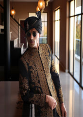 Black MAGIC Wedding Sherwani Suits Groom Hand-embroidered Sherwani Los Angeles LA California CA USA Bespoke Sherwani Pakistan