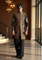 Black MAGIC Wedding Sherwani Suits Groom Hand-embroidered Sherwani Los Angeles LA California CA USA Bespoke Sherwani Pakistan