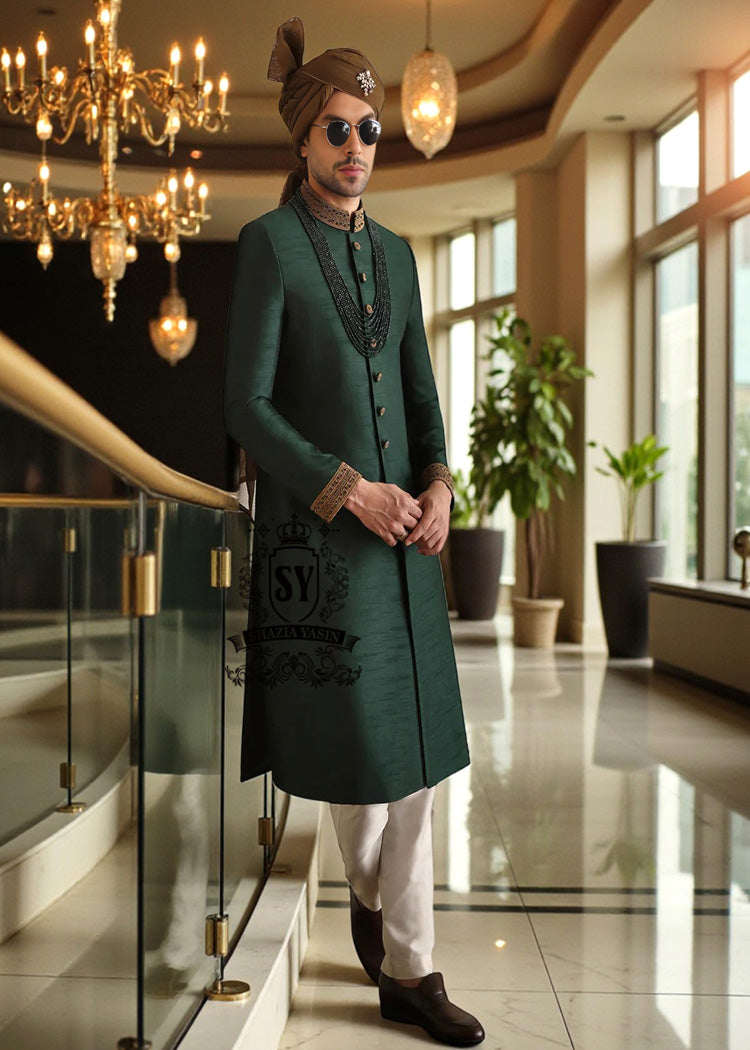 Traditional Emerald Green Sherwani Lawrenceville New Jersey NJ USA Latest Sherwani Designs South Asian formal wear