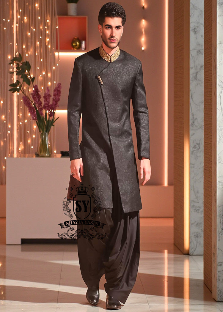 Men's Black Sherwani Suit - Best Selection Bespoke Mens Angarkha Sherwani Wedding UK USA Canada Australia