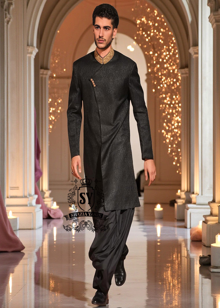 Men's Black Sherwani Suit - Best Selection Bespoke Mens Angarkha Sherwani Wedding UK USA Canada Australia