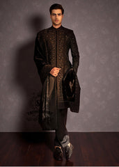 Designer Black Floral Sherwani For Men