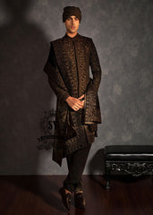 Designer Black Floral Sherwani For Men