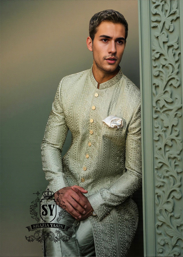 Sage Green Sherwani suit! A trend that combines style and originality.
The Sage Green Sherwani suit is a strong trend in men's fashion, bringing a sophisticated, modern look full of personality.