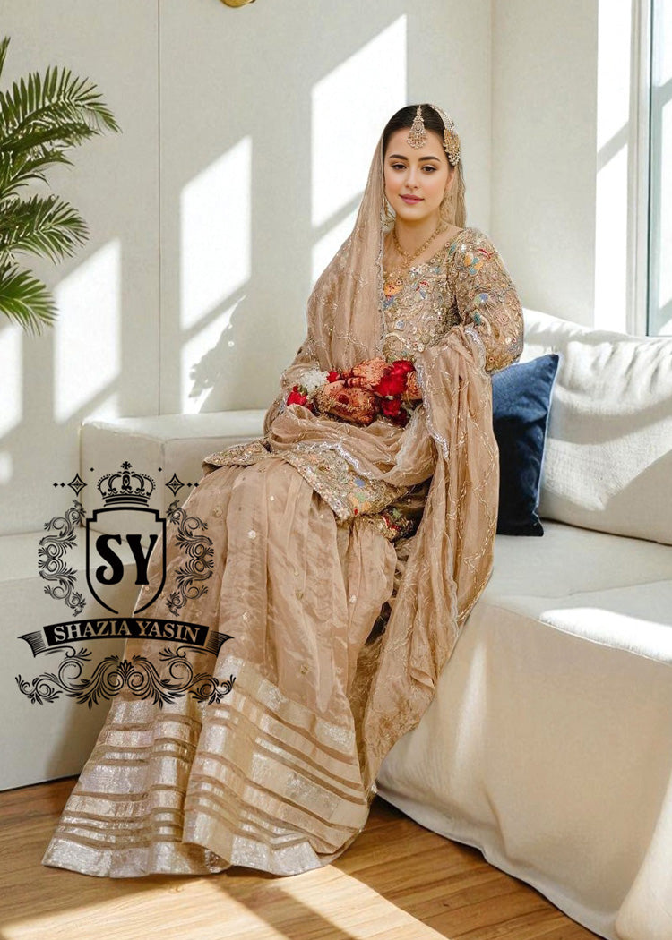 Tan Nude Bridal Gharara Embellished Nikah Gharara UK USA Canada Australia Wedding Gharara for Nikkah