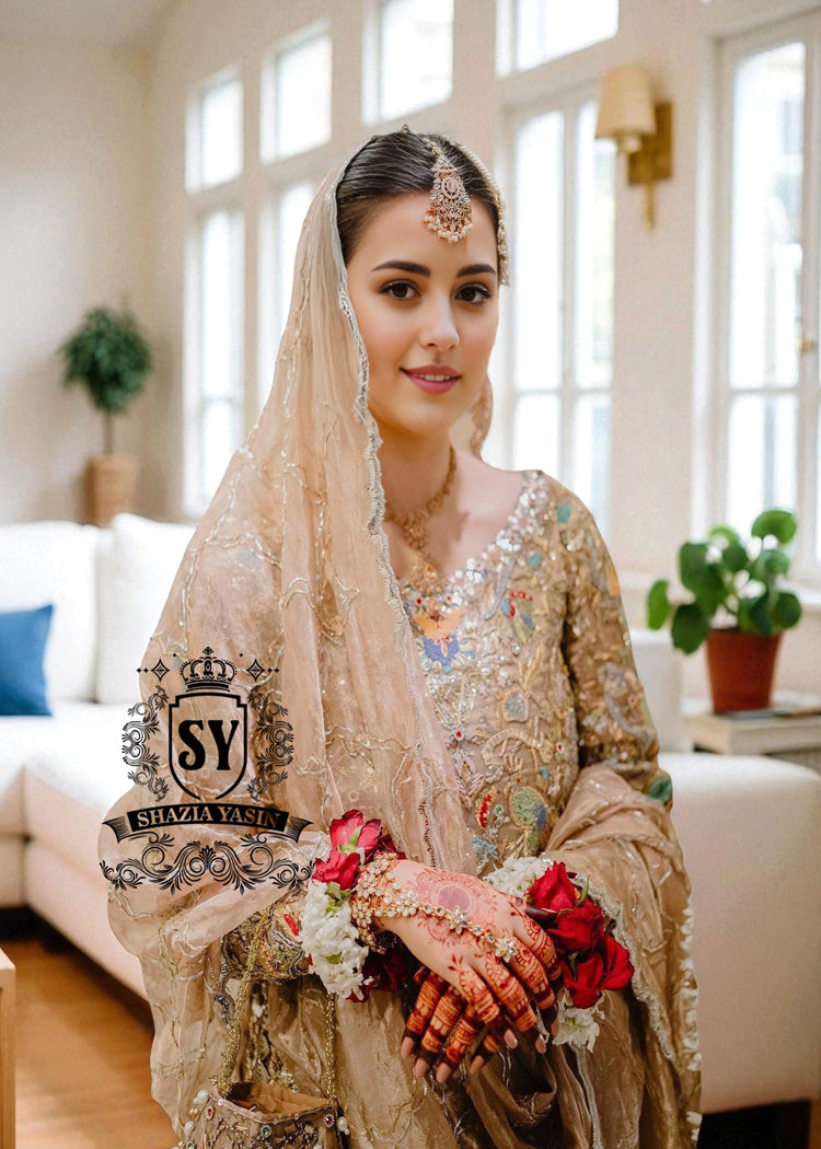 Tan Nude Bridal Gharara Embellished Nikah Gharara UK USA Canada Australia Wedding Gharara for Nikkah