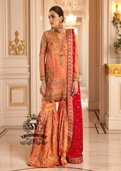 Light Strawberry Blonde Short Shirt with Gharara Latest Pakistani Wedding Dresses Coral Spring Florida USA Gharara Suits