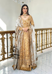 Our radiant Bride shining in the elegant angrakha pishwan, crafted from luxurious silky lame and adorned with exquisite embellishments.⁠ Let this gold outfit accentuate your captivating beauty!