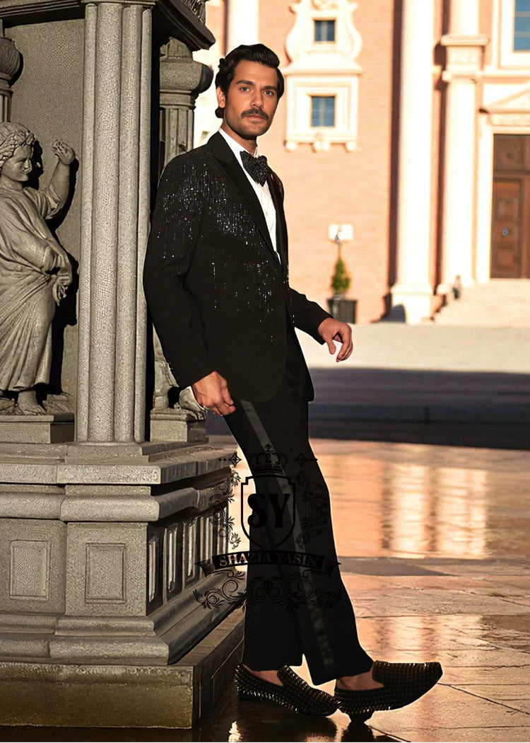 Bespoke Tuxedo Blazer With Trousers for Mens Farmington Hills Michigan MI USA Black Tuxedo suits for men