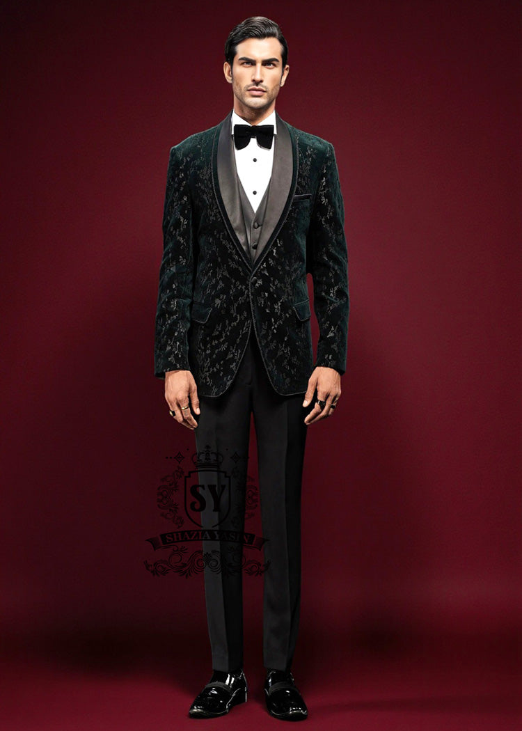 Black Metallic Wildflower Embroidered Tuxedo San Francisco California CA USA Men's Bespoke Tuxedo Suits