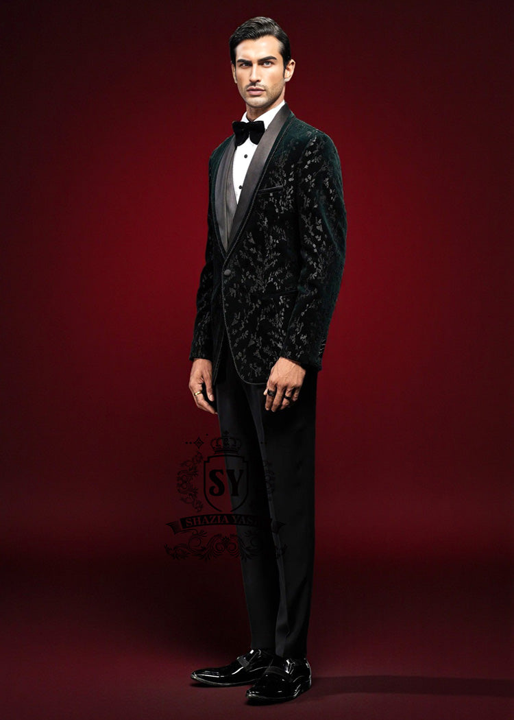 Black Metallic Wildflower Embroidered Tuxedo San Francisco California CA USA Buy Men's Bespoke Tuxedo Suits