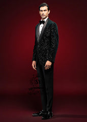 Black Metallic Wildflower Embroidered Tuxedo San Francisco California CA USA Buy Men's Bespoke Tuxedo Suits