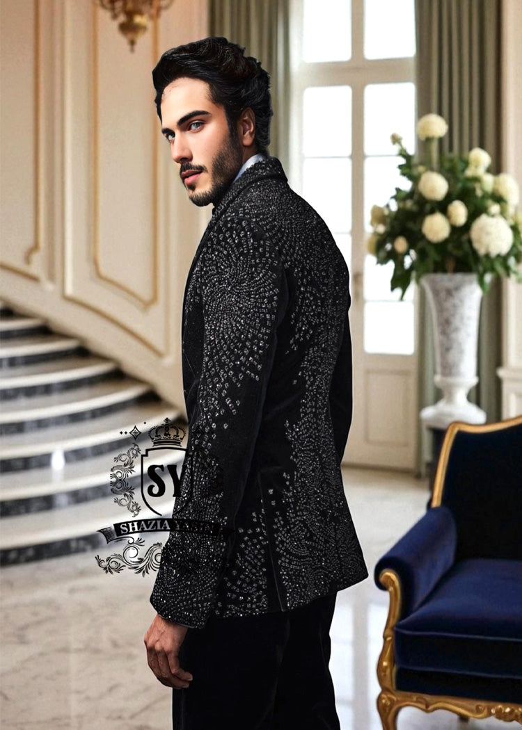 Pakistani Designer Black Royal Tuxedo Diamond Bar California CA USA Good Looking Mens Velvet Tuxedo