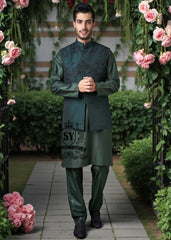 Slim Fit Deep Teal Embroidered Waistcoat Hialeah Florida USA Men's Waistcoats Suit for Mehndi Mayon Ceremony