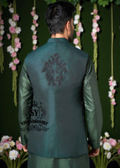 Slim Fit Deep Teal Embroidered Waistcoat Hialeah Florida USA Men's Waistcoats Suit for Mehndi Mayon Ceremony