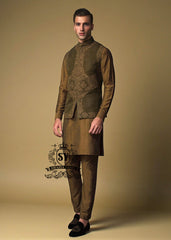 Olive Drab Raw Silk Embroidered Waistcoat Buckinghamshire London UK Luxurious Embroidered Waistcoat