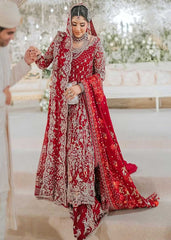 Dark Red Lily Long Shirt and Farshi Lehenga for Nikah Bride