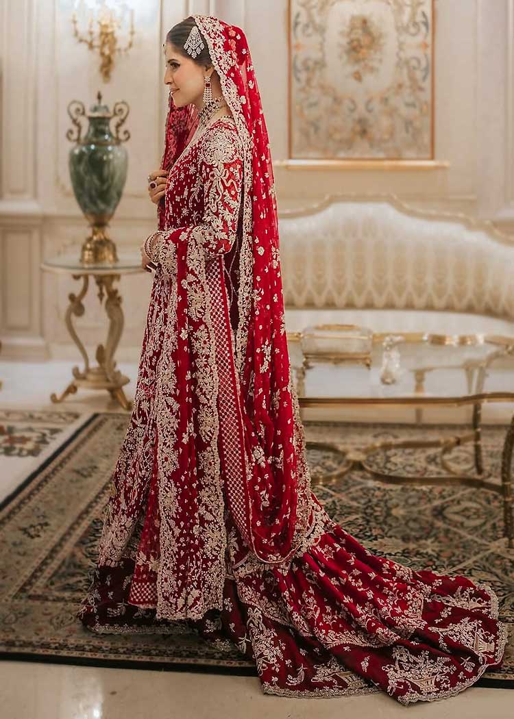 Dark Red Lily Long Shirt and Farshi Lehenga for Nikah Bride