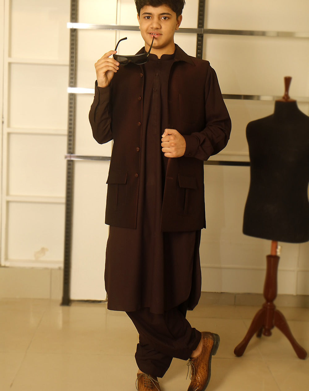 Burgundy Waistcoat With that combines refined style with Shalwar Kameez