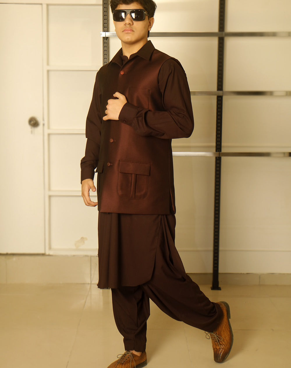 Burgundy Waistcoat With that combines refined style with Shalwar Kameez
