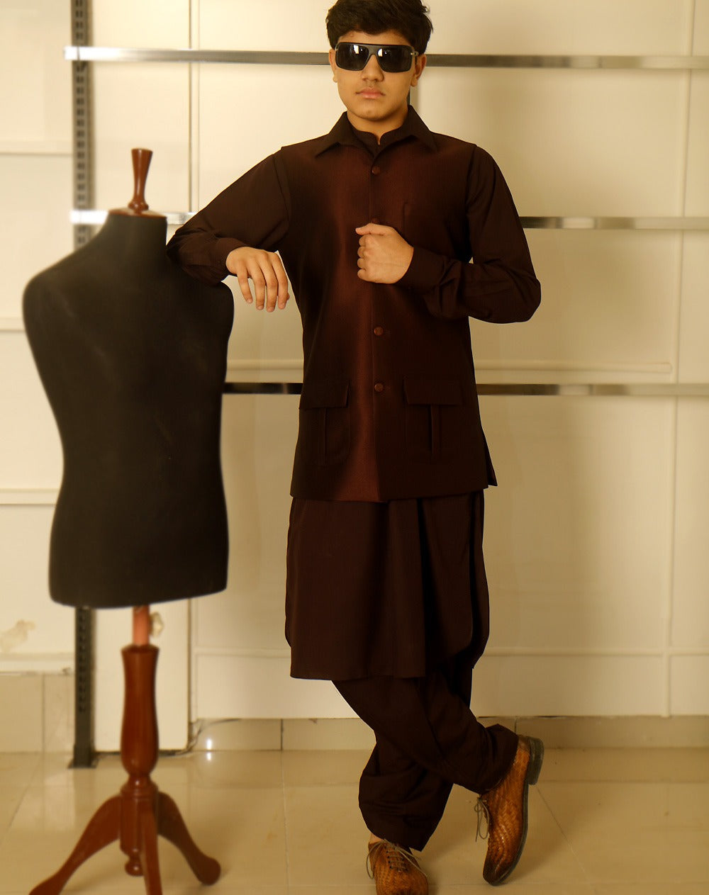 Burgundy Waistcoat With that combines refined style with Shalwar Kameez