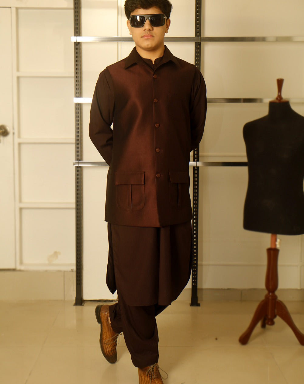 Burgundy Waistcoat With that combines refined style with Shalwar Kameez