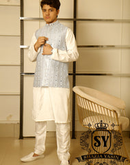 Light Aero Blue Mirror Work Embroidered Waistcoat perfect style to face the festive days