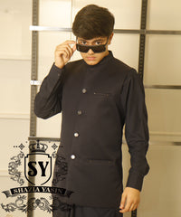 Deep Navy Suiting Fabric Men Traditional Waistcoat Style