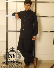 Deep Navy Suiting Fabric Men Traditional Waistcoat Style