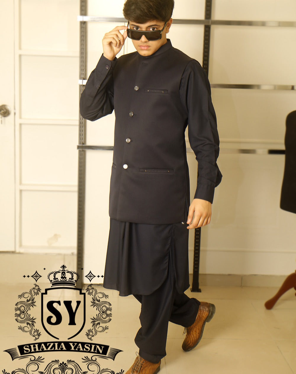 Deep Navy Suiting Fabric Men Traditional Waistcoat Style
