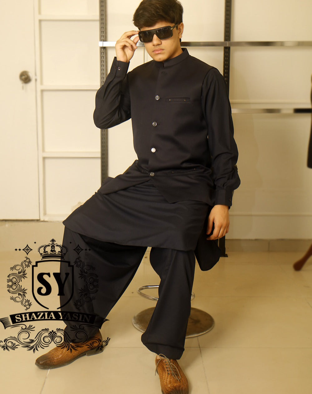 Deep Navy Suiting Fabric Men Traditional Waistcoat Style