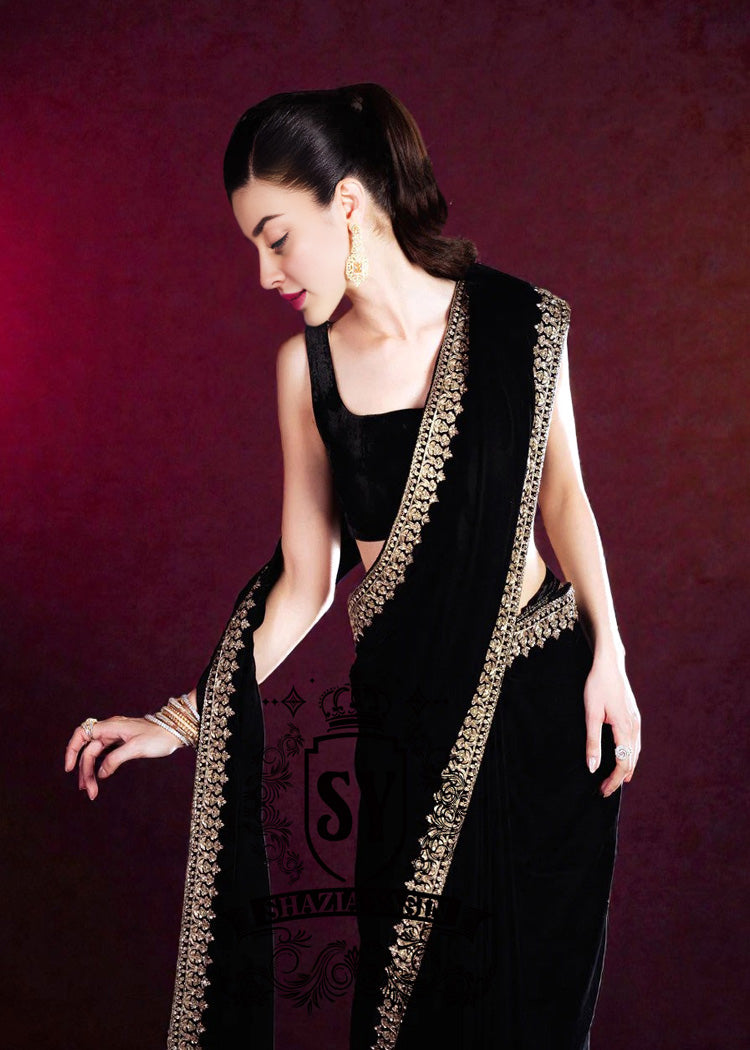 Buy Velvet Saree Dresses Pakistani - Velvet Saree Dress Luxury Designer Clothing | High-End Saree Women Fashion