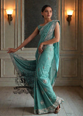 Heavy Bridal Azure Saree for Indian Bridal Wear Buy Indian Designer Saree Online UK, USA, Canada, Australia