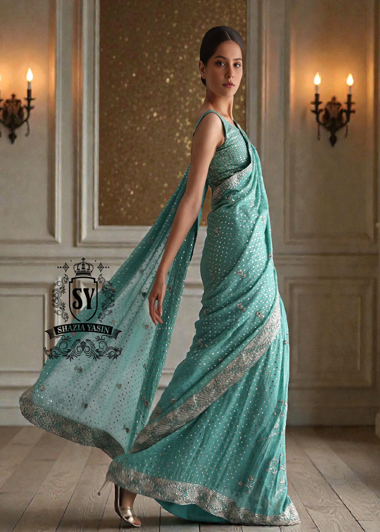 Heavy Bridal Azure Saree for Indian Bridal Wear Buy Indian Designer Saree Online UK, USA, Canada, Australia