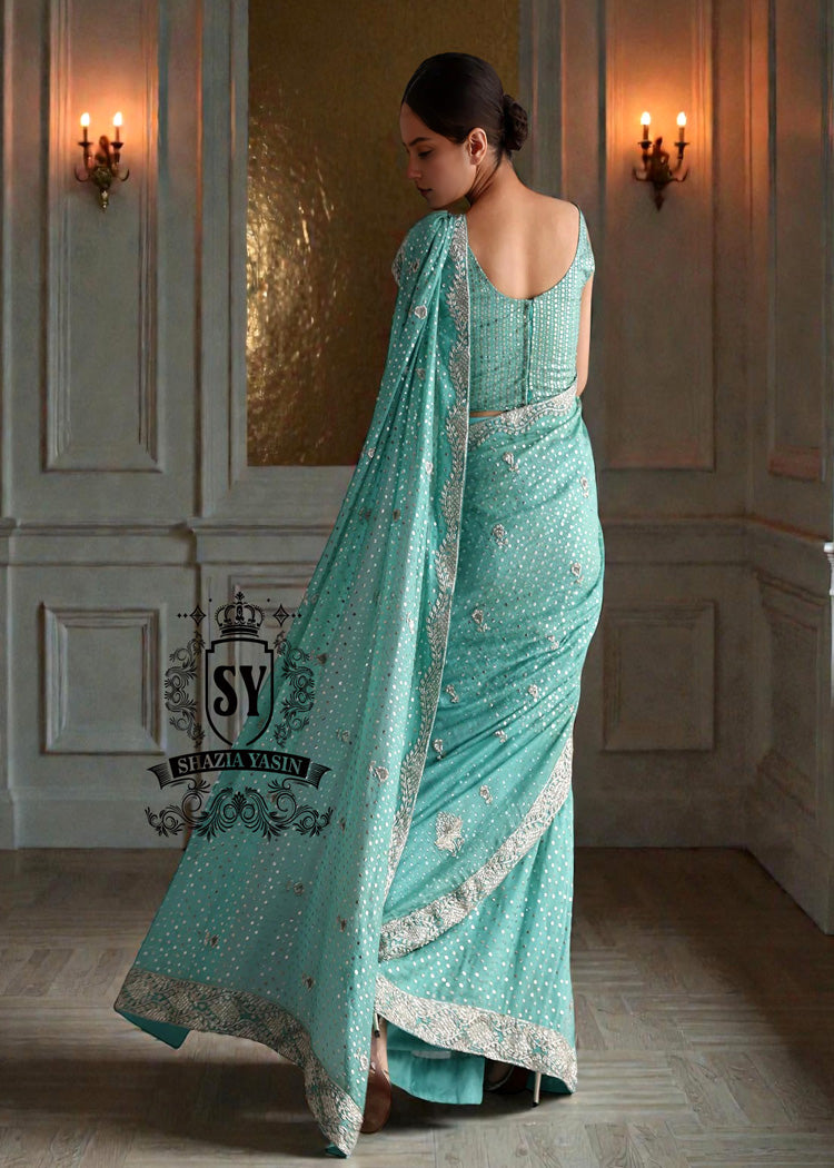 Heavy Bridal Azure Saree for Indian Bridal Wear Buy Indian Designer Saree Online UK, USA, Canada, Australia