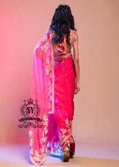 Designer Heavy Geranium Red Saree for Indian Bridal Wear