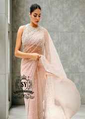 Buy Blush Net Crystalline Embellished Saree With Blouse Online Cocktail Sarees UK, USA, Canada, Australia