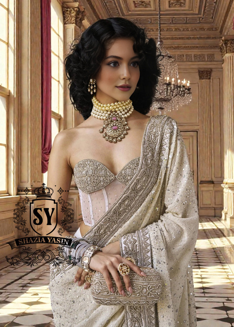 This corset blouse saree is perfect for a true modern princess, with embellishments that take center stage in 2026 and suits all body types.