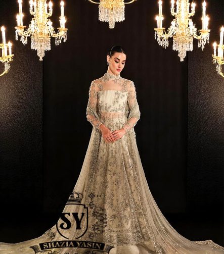 Shine In This Beautiful Bone Bridal Pishwas Dresses Pakistani Bridal Lehenga for Walima Reception Valima