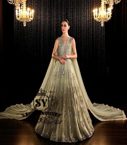 Fortuna Gown with Attached Drape Dupatta Walima Bridal Dresses for Pakistani Brides UK USA Canada