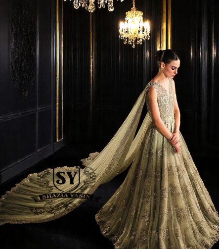 Fortuna Gown with Attached Drape Dupatta Walima Bridal Dresses for Pakistani Brides UK USA Canada