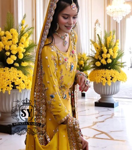 Yellow Dress for Mayon Mehndi Function With Price Flower Mound Texas USA Bridal Gharara Style For Bride